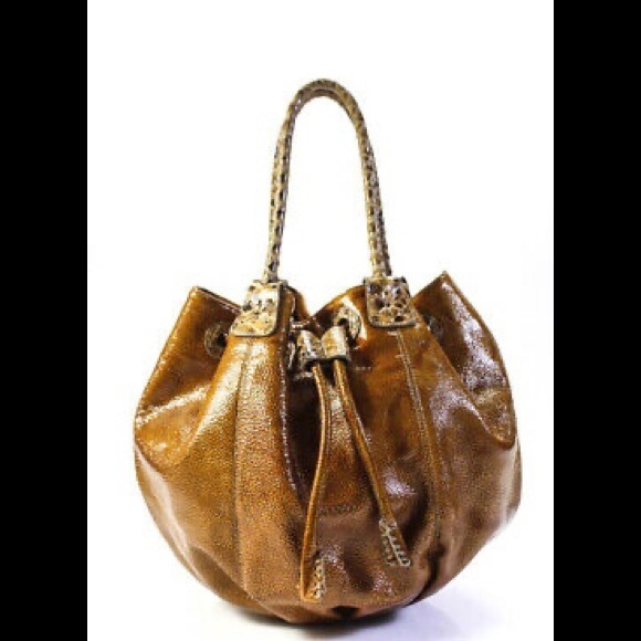 Carlos Falchi Fatto A Mano Python Trim Patent Bag - Picture 3 of 8